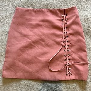 Pink Suede Grommet Lace-Up Skirt